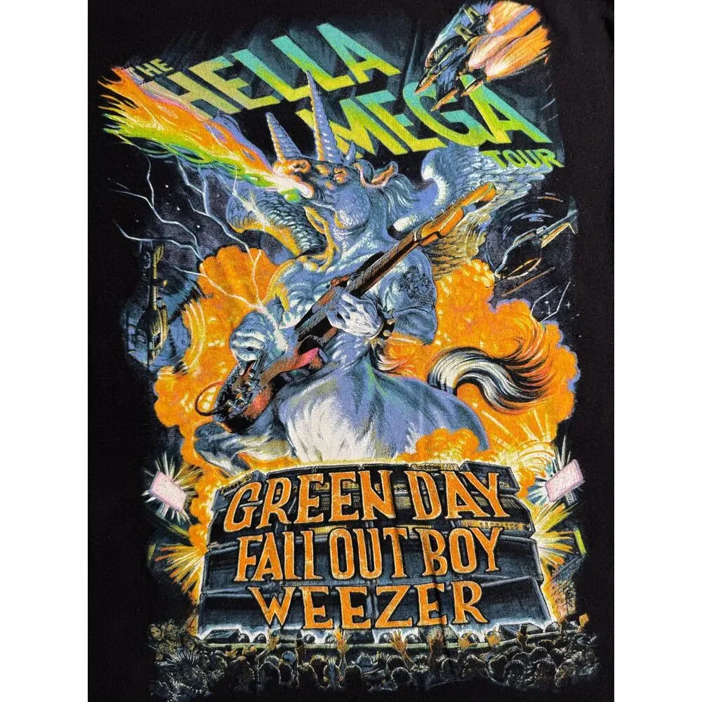 The Hella Tour 2021 Green Day Fall Out Boy Weezer 2 Sided T-shirt Sz Medium